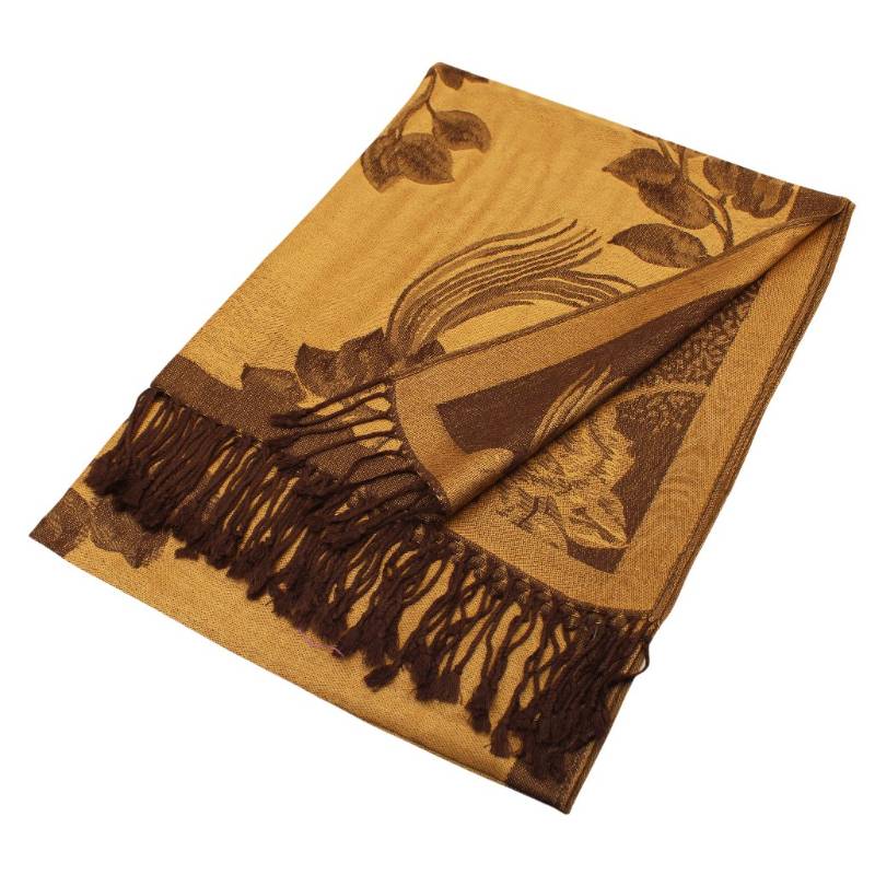 022_02 - One Rose Floral Print Pashmina Shawl Scarf- Light Brown