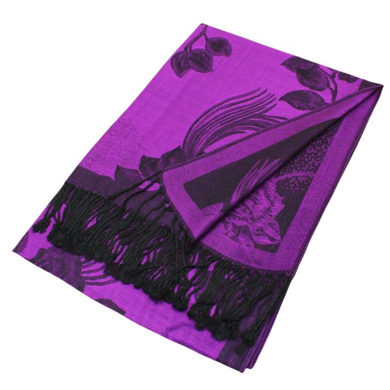 022_03 - One Rose Floral Print Pashmina Shawl Scarf- Purple