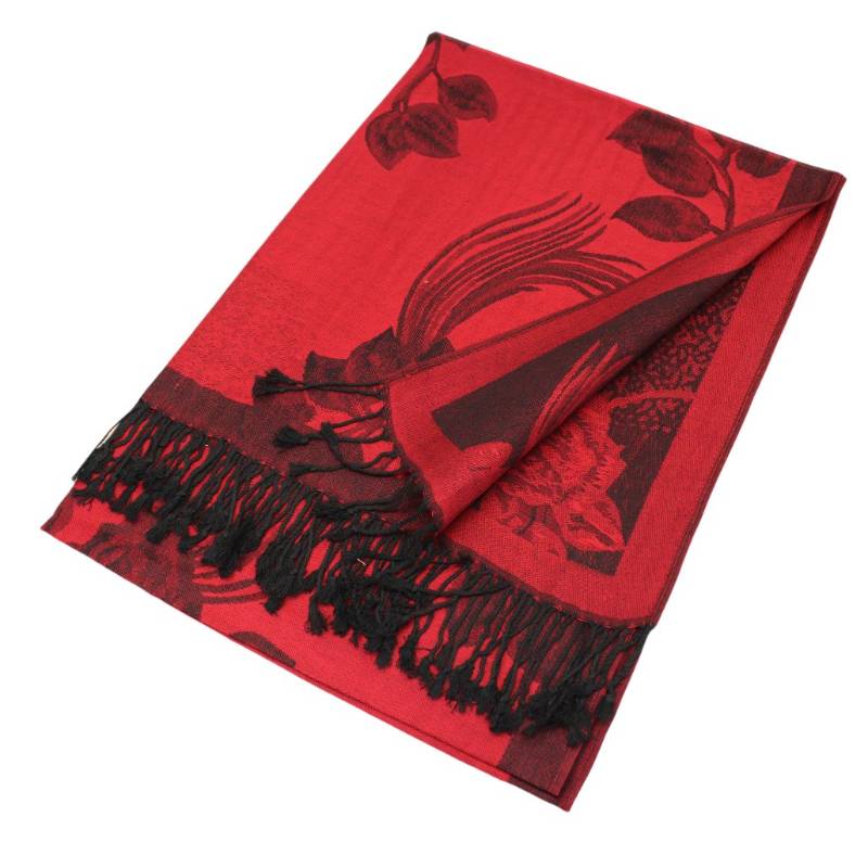 022_04 - One Rose Floral Print Pashmina Shawl Scarf- Burgundy