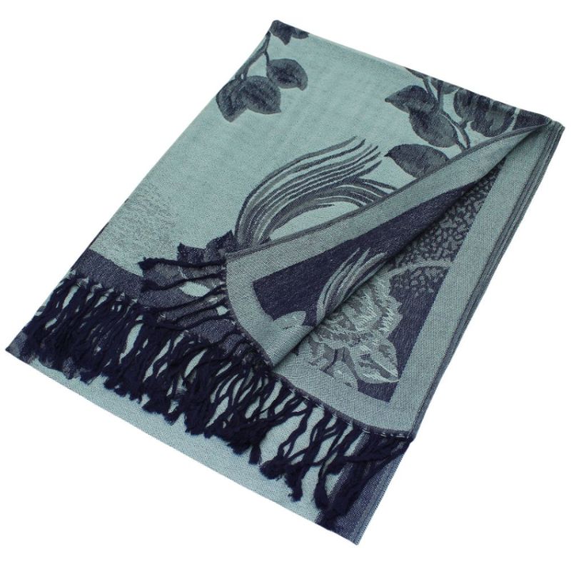022_06 - One Rose Floral Print Pashmina Shawl Scarf- SkyBlue