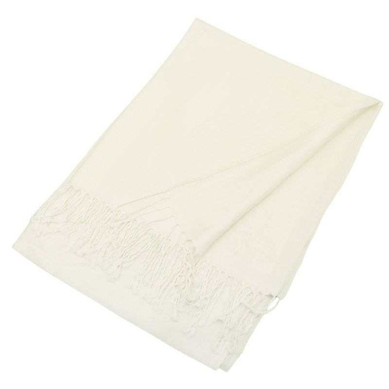 022_11 - One Rose Floral Print Pashmina Shawl Scarf- White