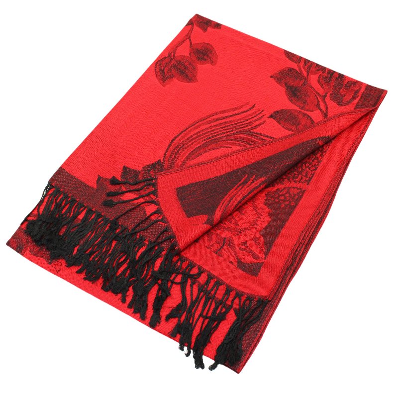 022_12 - One Rose Floral Print Pashmina Shawl Scarf- Red