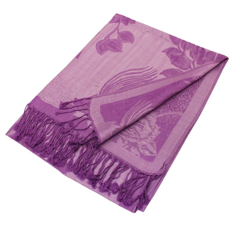 022_16 - One Rose Floral Print Pashmina Shawl Scarf- Lavender