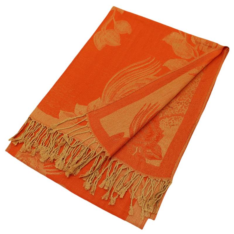 022_17 - One Rose Floral Print Pashmina Shawl Scarf- Orange/Camel