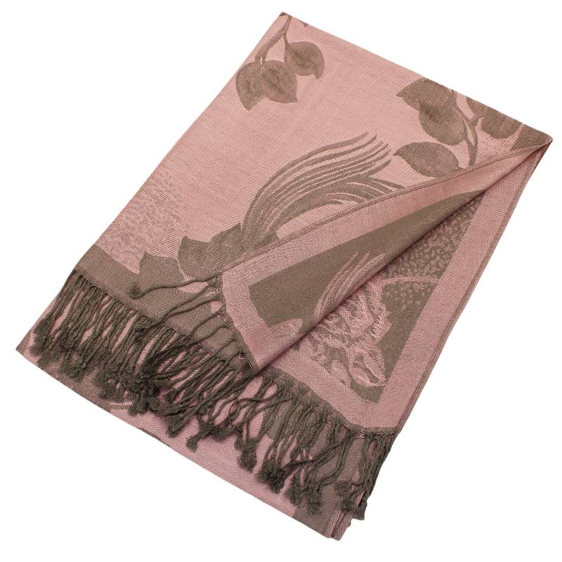 022_18 - One Rose Floral Print Pashmina Shawl Scarf- Pink/Grey