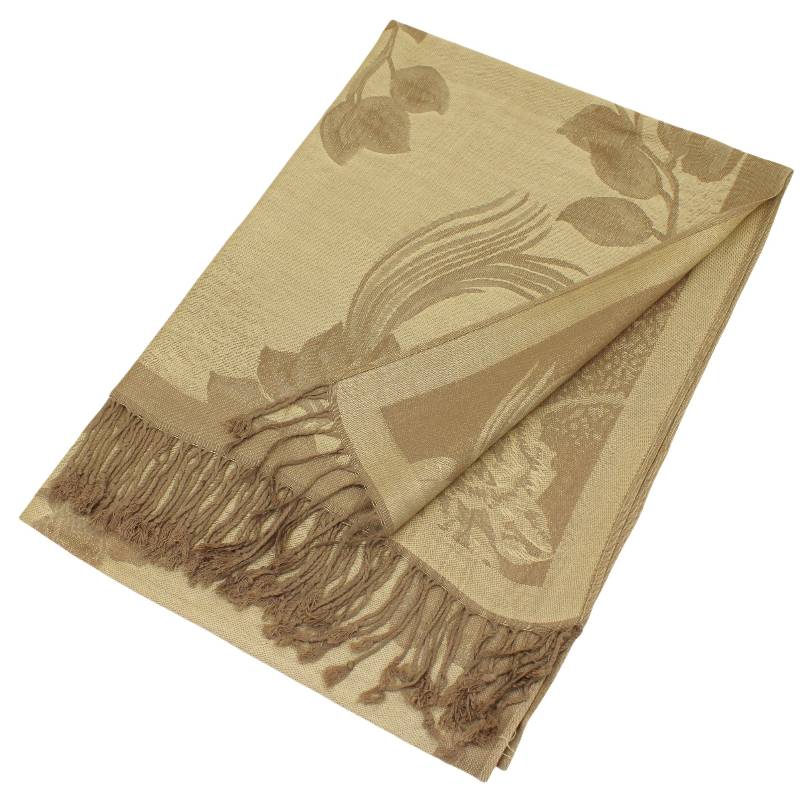 022_29 - One Rose Floral Print Pashmina Shawl Scarf- Beige/Taupe