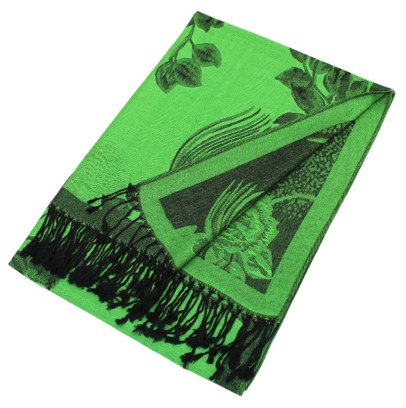 022_30 - One Rose Floral Print Pashmina Shawl Scarf- Green