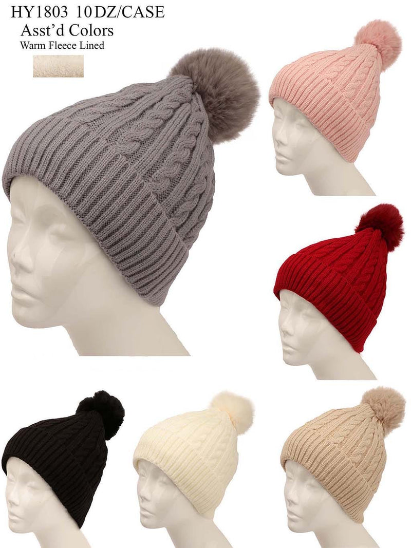 HY1803 - One Dozen Knit Hat with PomPom