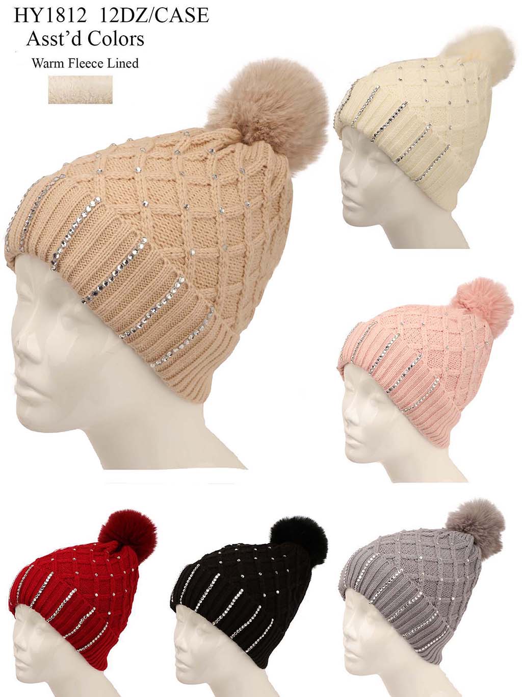 HY1812 - One Dozen Knit Hat with PomPom