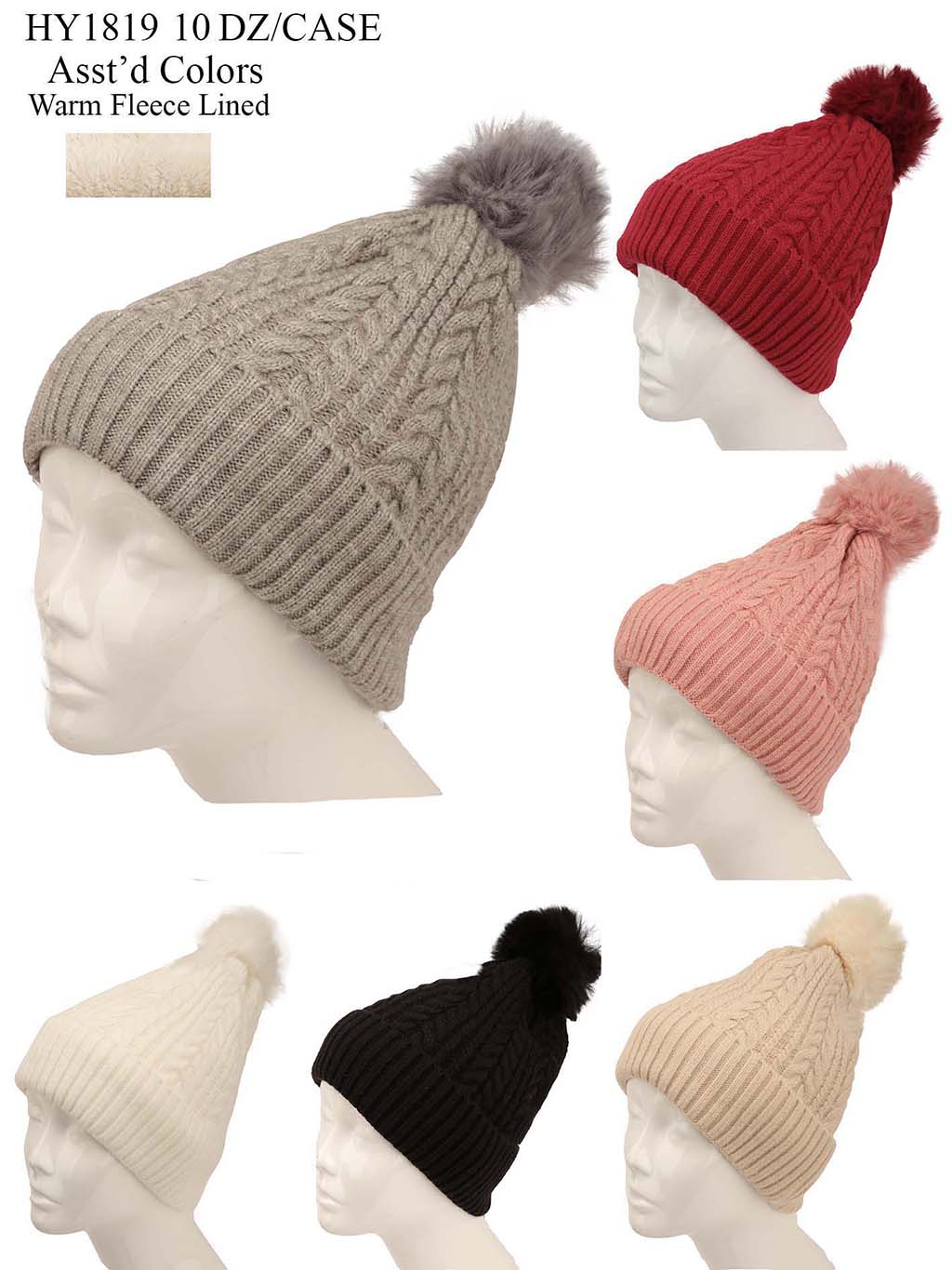 HY1819 - One Dozen Knit Hat with PomPom