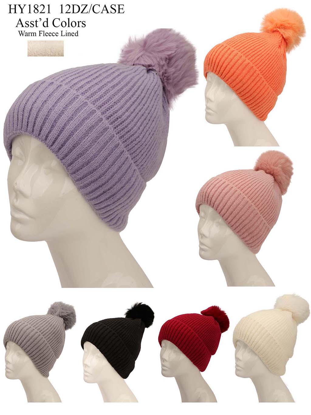 HY1821 - One Dozen Knit Hat with PomPom