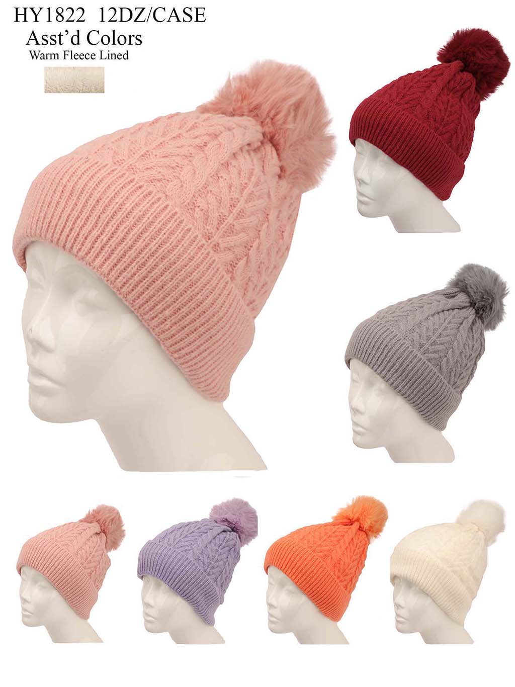 HY1822 - One Dozen Knit Hat with PomPom