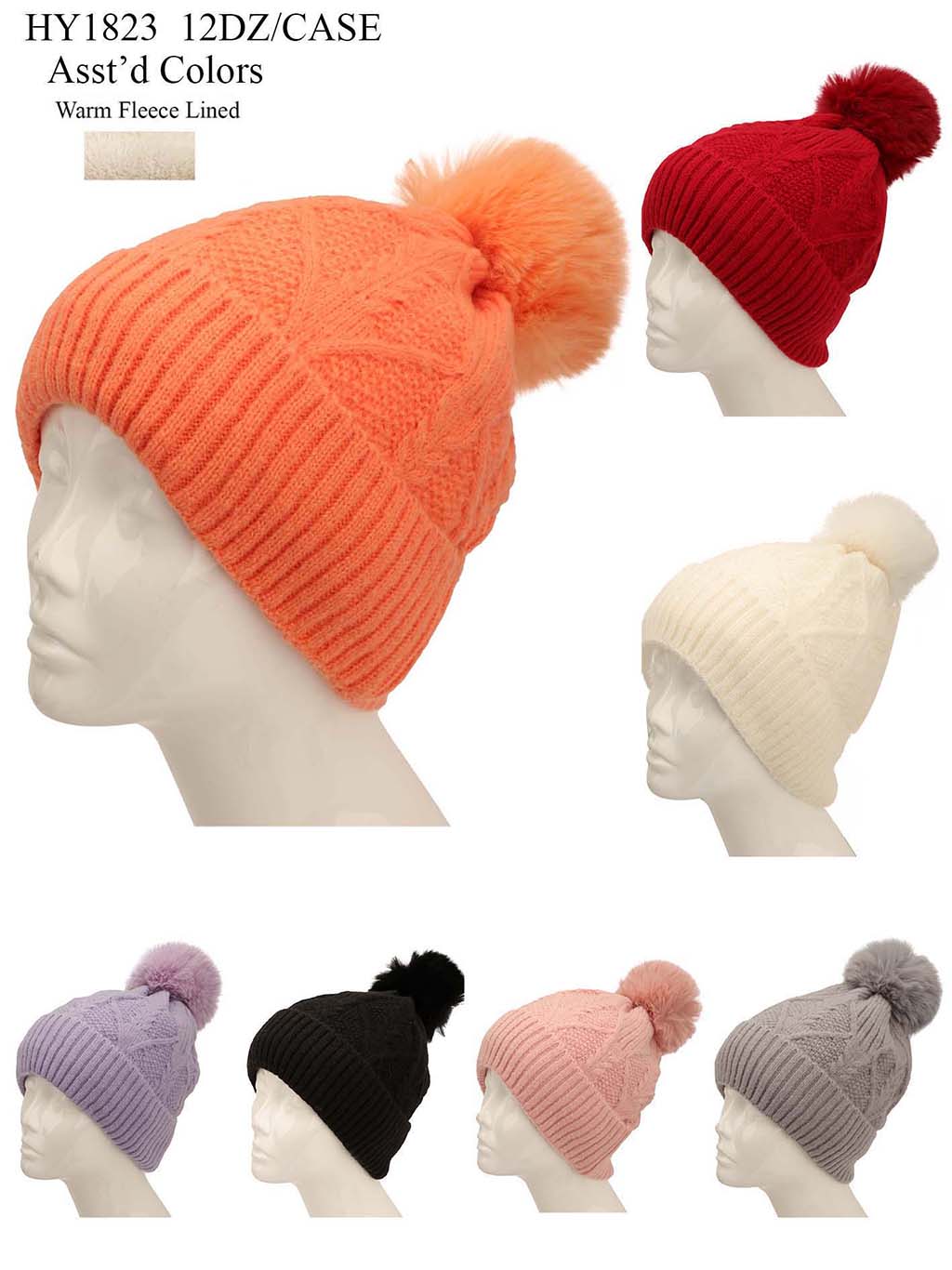 HY1823 - One Dozen Knit Hat with PomPom