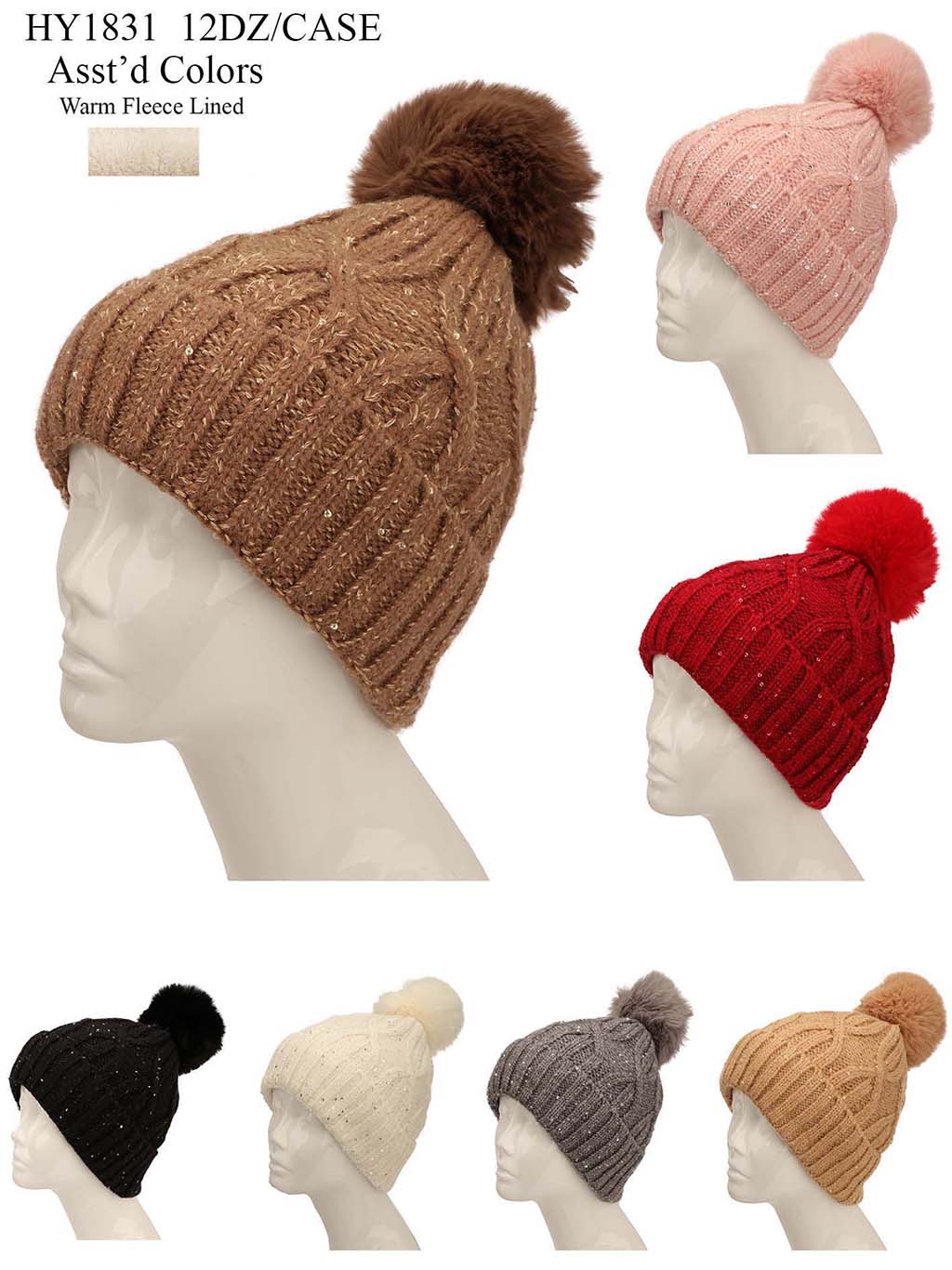 HY1831 - One Dozen Knit Hat with PomPom