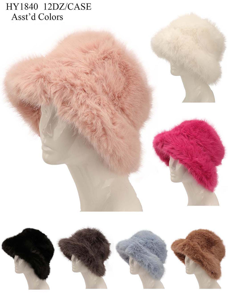 HY1840 - One Dozen Fur Cozy Bucket Adjustable Hat