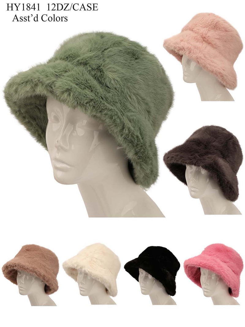 HY1841 - One Dozen Fur Cozy Bucket Adjustable Hat