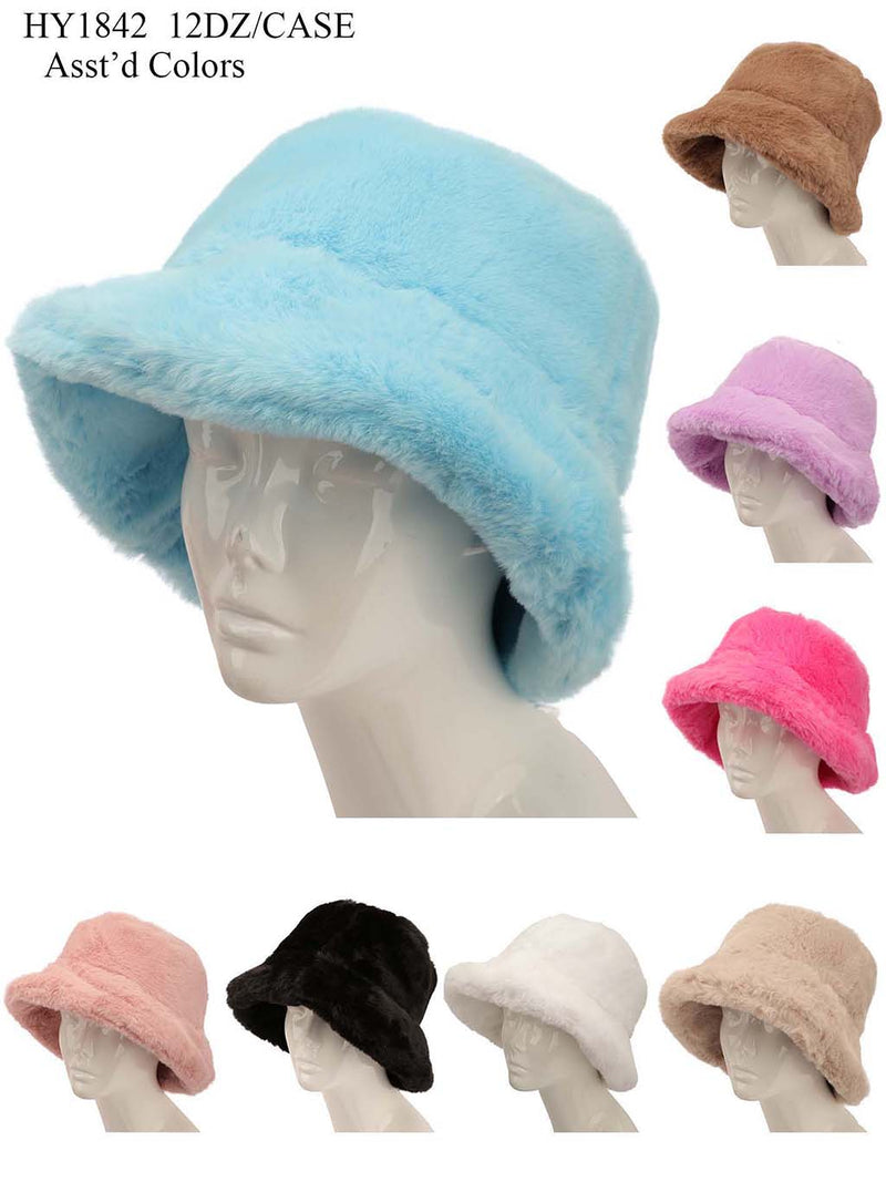 HY1842 - One Dozen Fur Cozy Bucket Adjustable Hat
