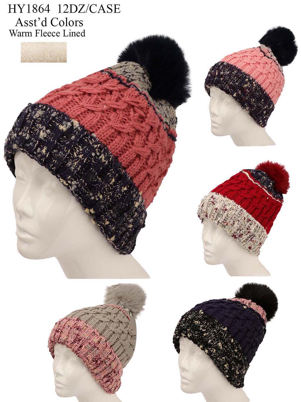 HY1864 - One Dozen Knit Hat with PomPom