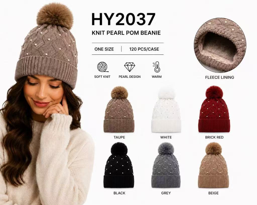 HY2037 - One Dozen Knit Hat with PomPom