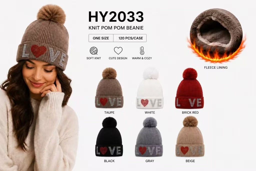 HY2033 - One Dozen Knit Hat with PomPom