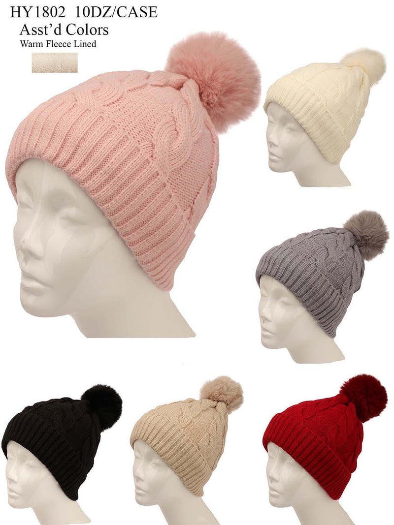 HY1802 - One Dozen Knit Hat with PomPom