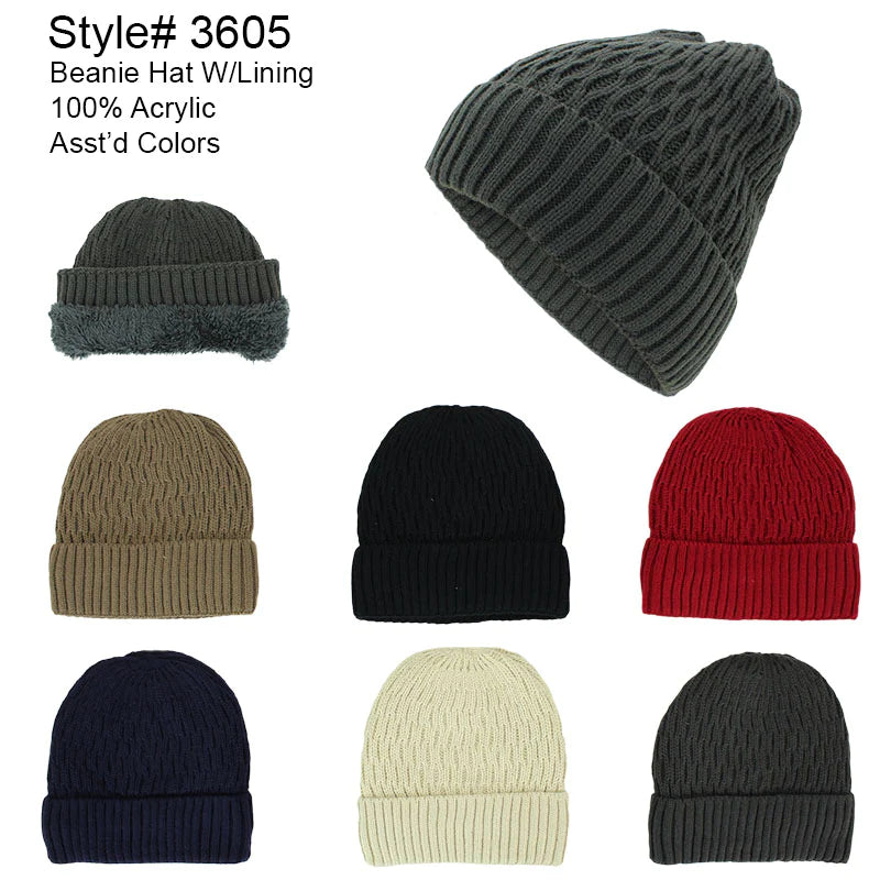 3605 - One Dozen Plain Beanie Hats