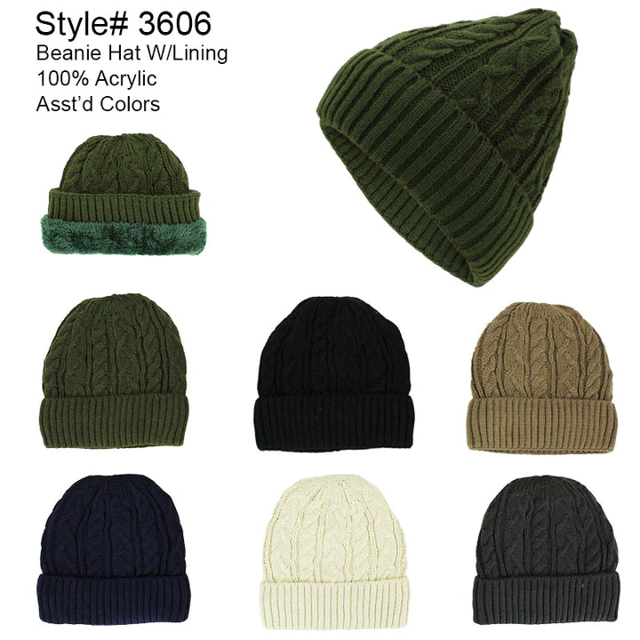 3606 - One Dozen Plain Beanie Hats