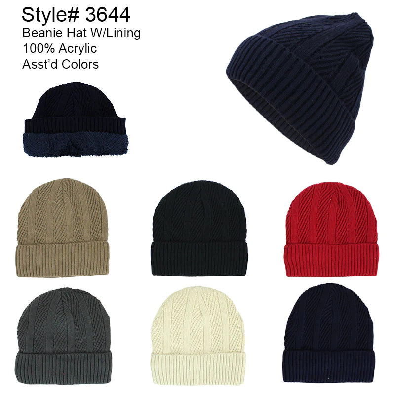 3644 - One Dozen Plain Beanie Hats