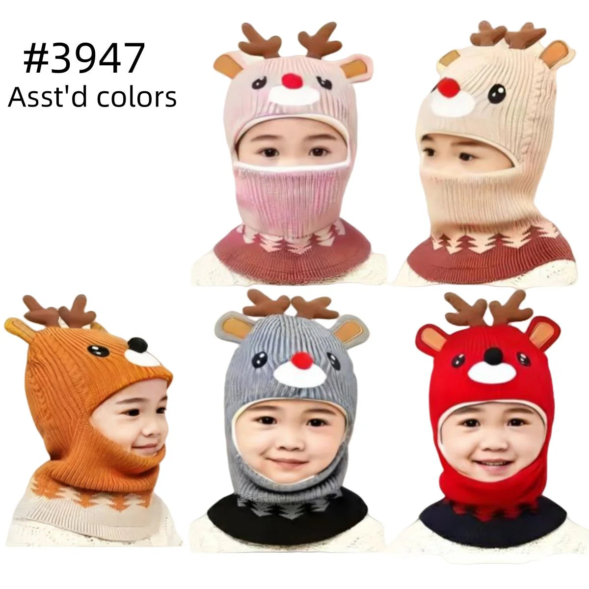 3947 - One Dozen Kid's Hat Rein Deer Mask Hats