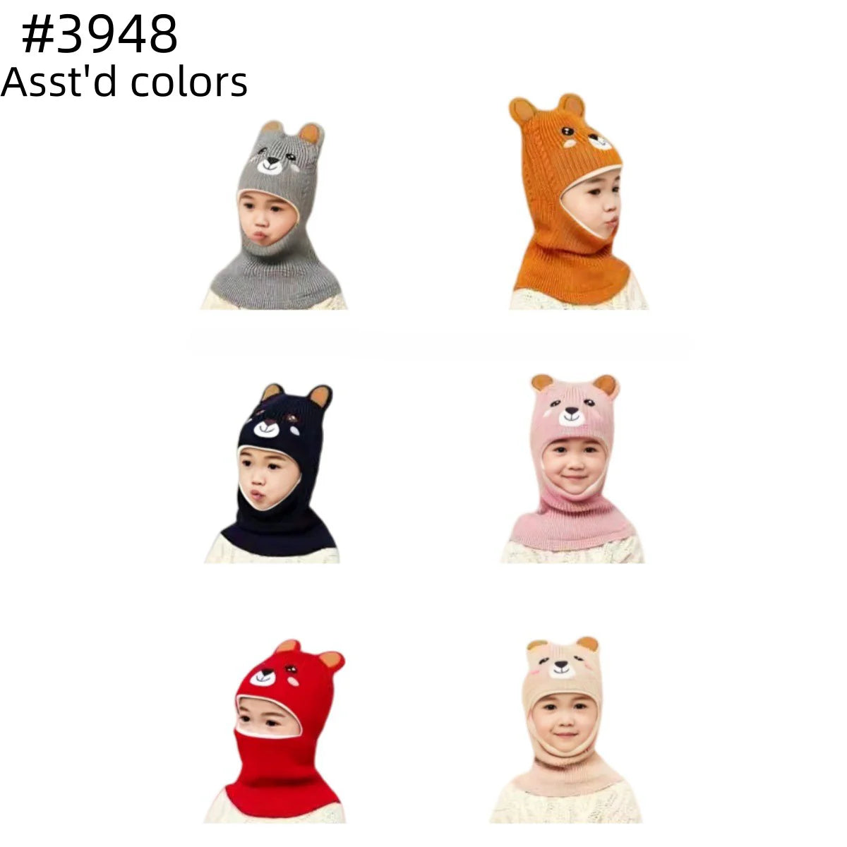 3948 - One Dozen Kid's Hat Bear Mask Hats