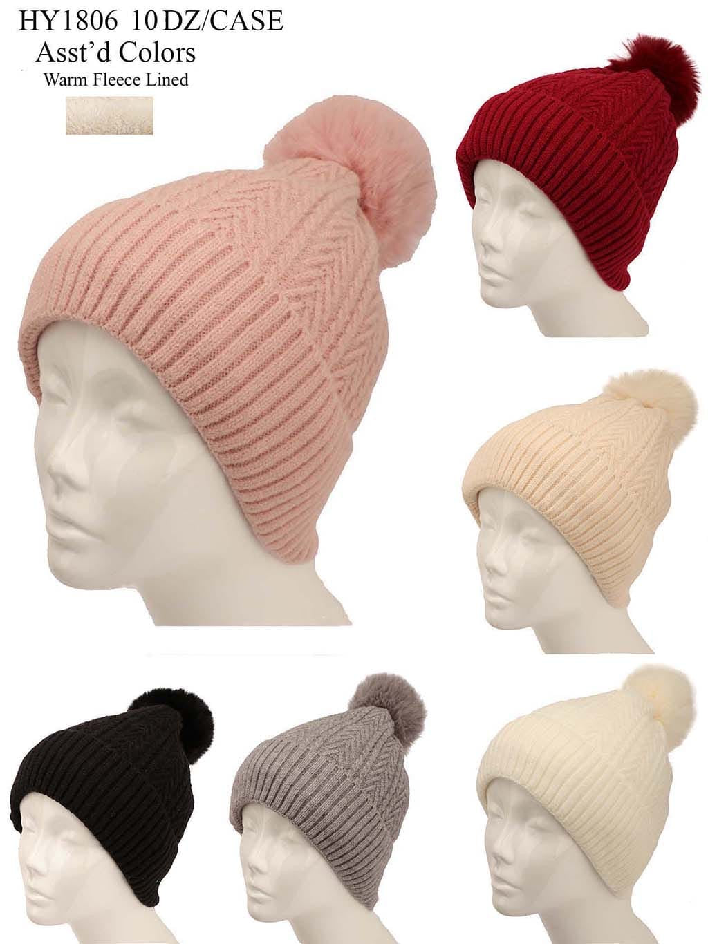 HY1806 - One Dozen Knit Hat with PomPom