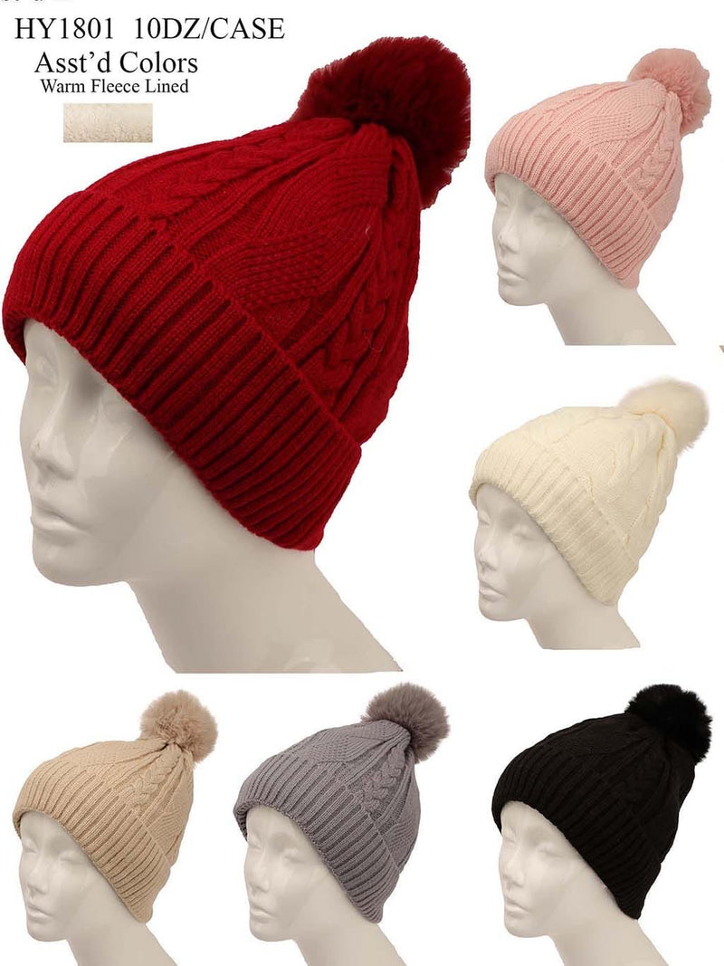 HY1801 - One Dozen Knit Hat with PomPom