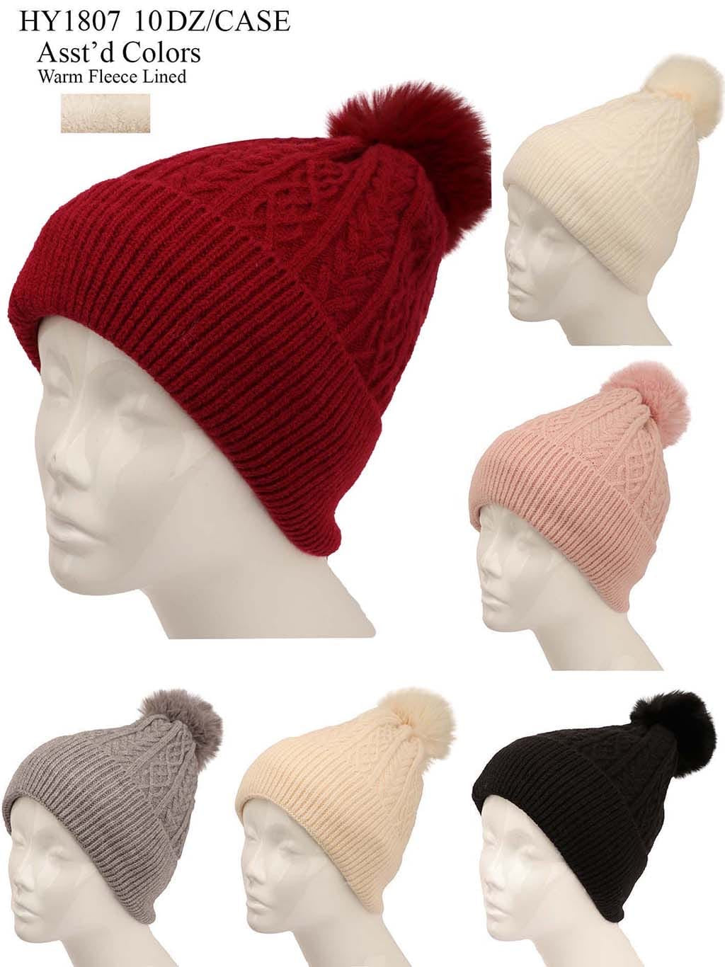 HY1807 - One Dozen Knit Hat with PomPom