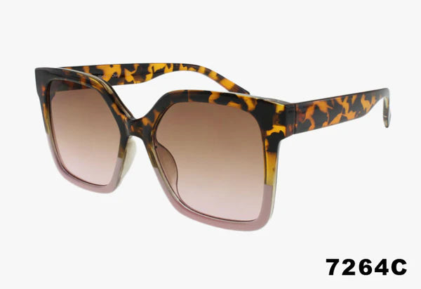 7264C - Wholesale Square Frame Two Tone Fashion Sunglasses