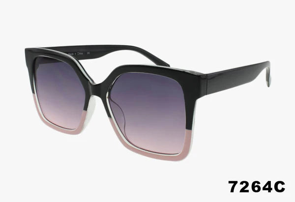 7264C - Wholesale Square Frame Two Tone Fashion Sunglasses