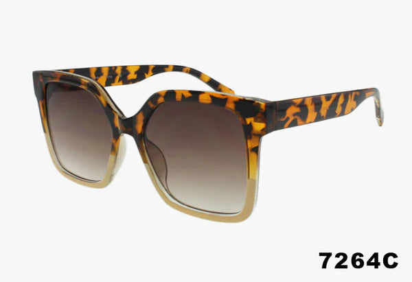7264C - Wholesale Square Frame Two Tone Fashion Sunglasses