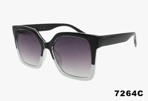 7264C - Wholesale Square Frame Two Tone Fashion Sunglasses