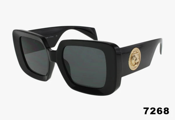 7268 - Wholesale Fashion Oversized Square Metal Emblem Sunglasses