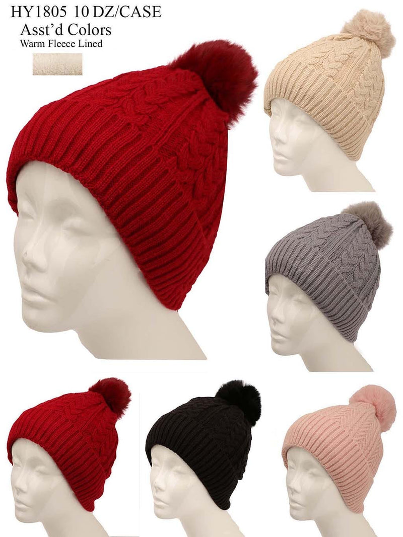 HY1805 - One Dozen Knit Hat with PomPom