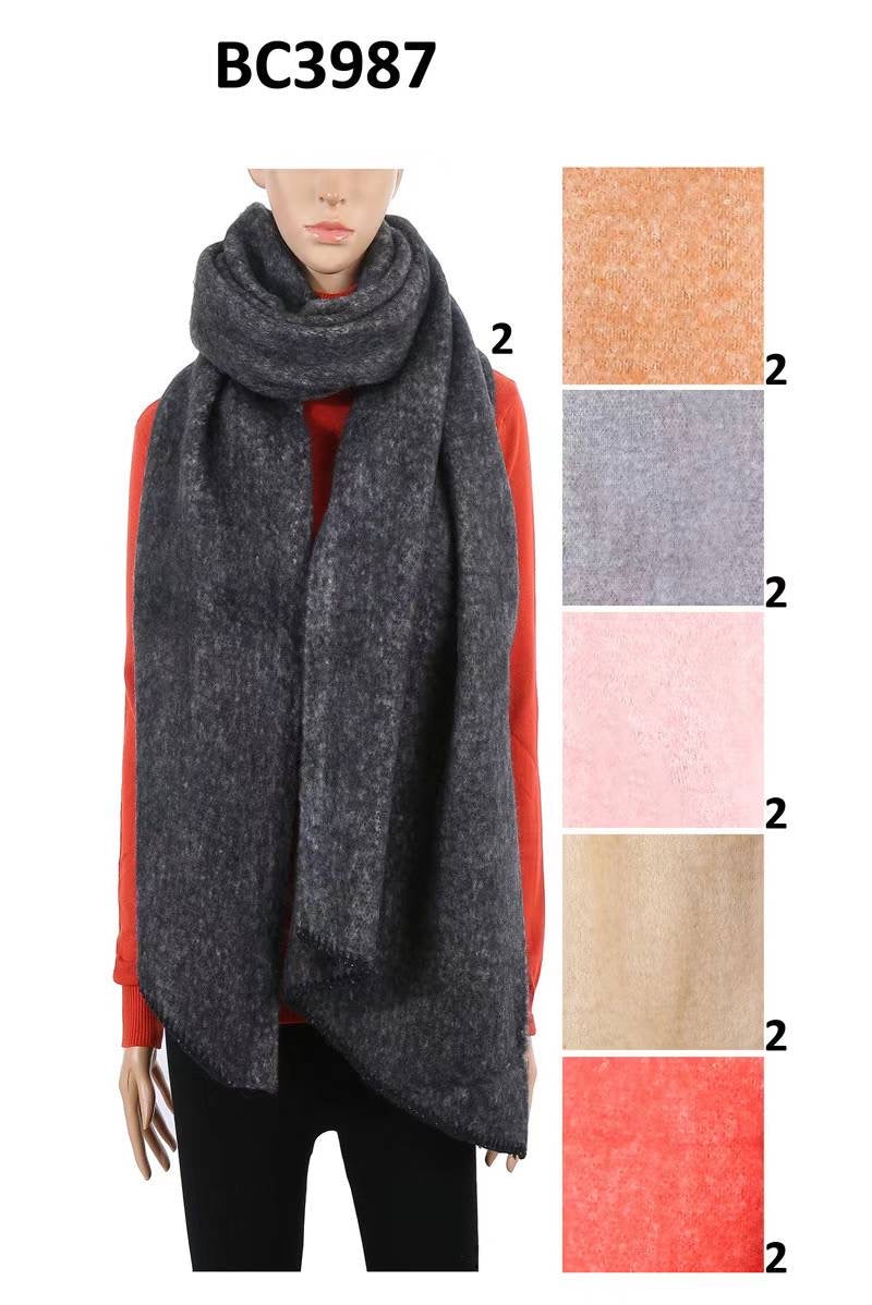BC3987_ASST - ONE DOZEN PLAID PATTERN SCARF w/ FRINGES