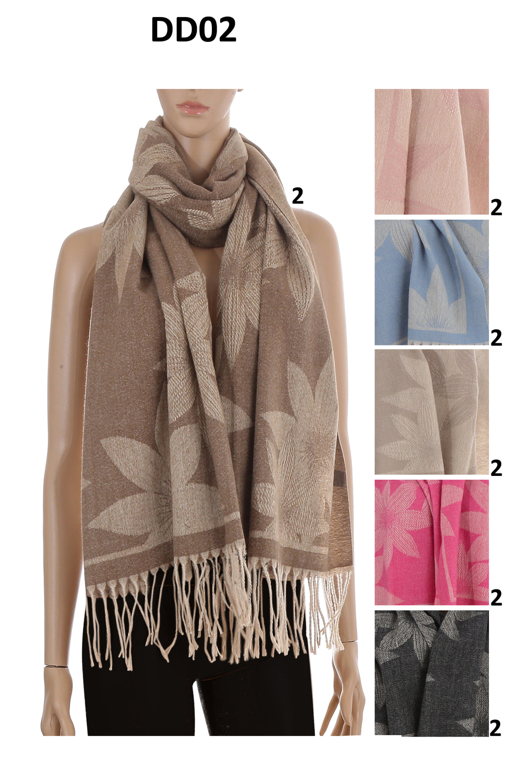 DD02_ASST - ONE DOZEN FLOWER PATTERN SCARF w/ FRINGES