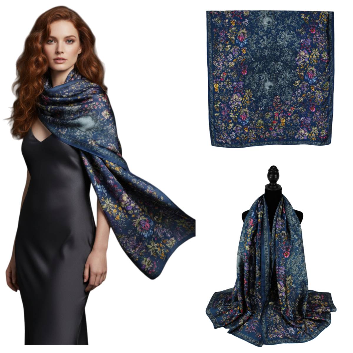 F11-80 - One Dozen Oblong Silky Satin Scarf Shawl