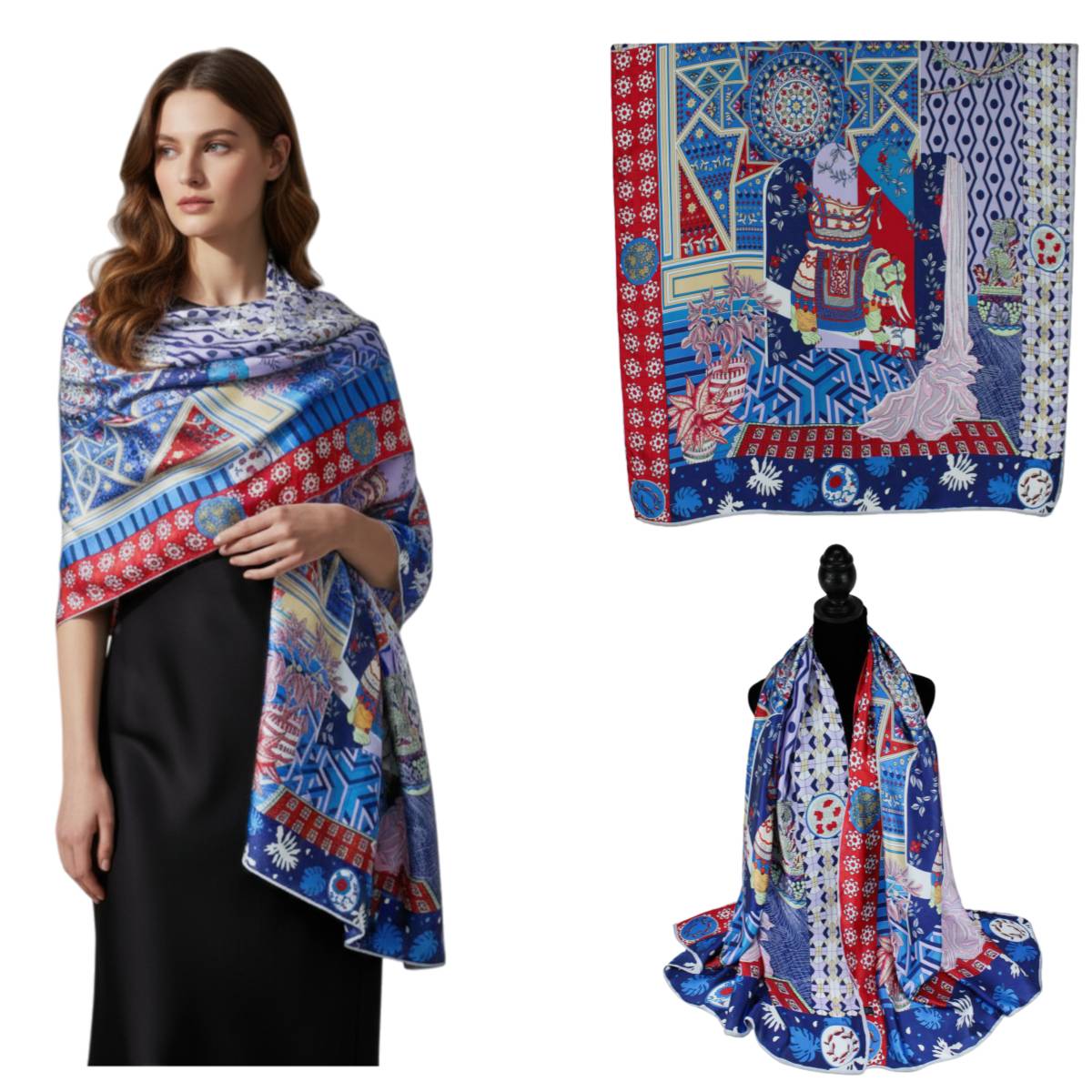 F11-85 - One Dozen Oblong Silky Satin Scarf Shawl