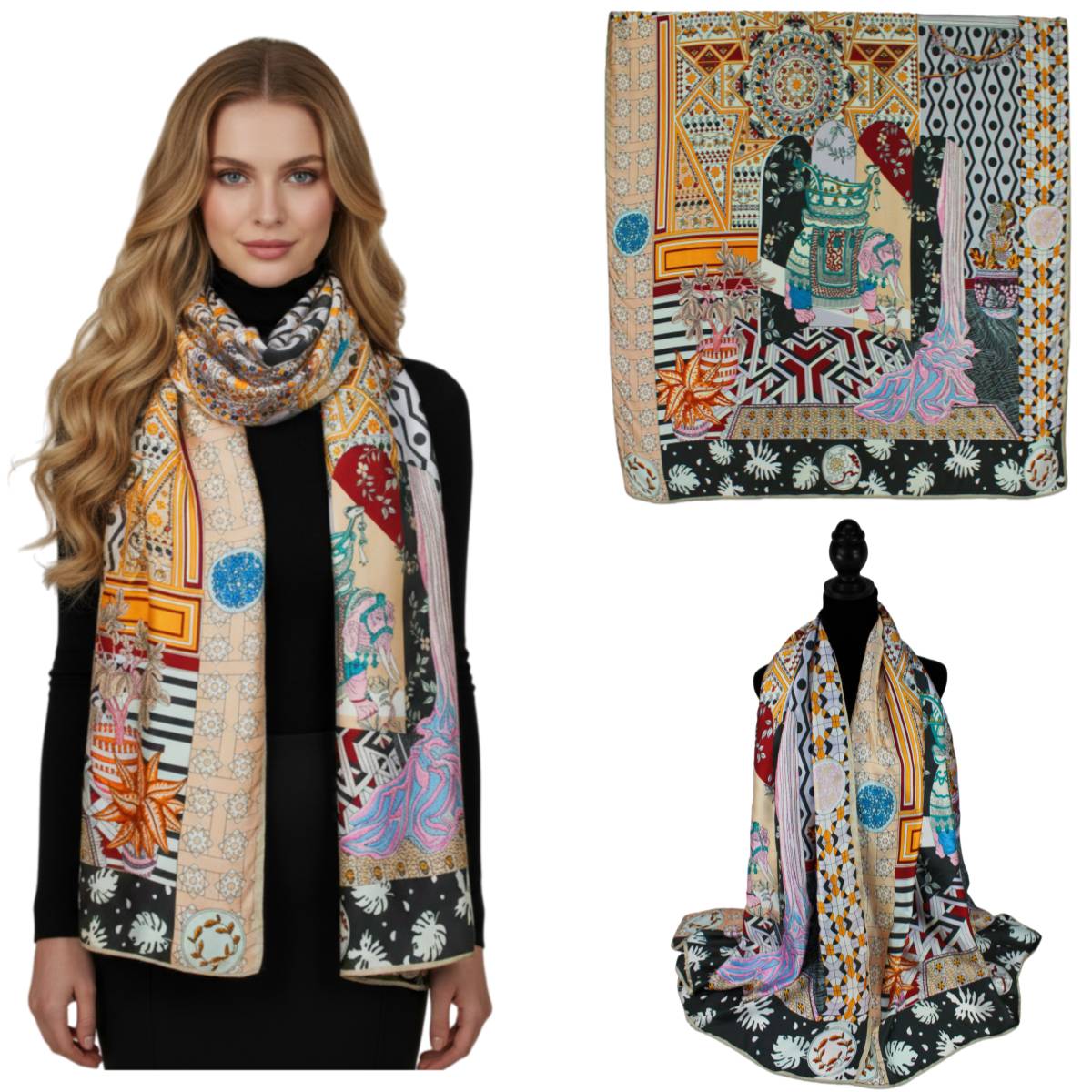 F11-87 - One Dozen Oblong Silky Satin Scarf Shawl