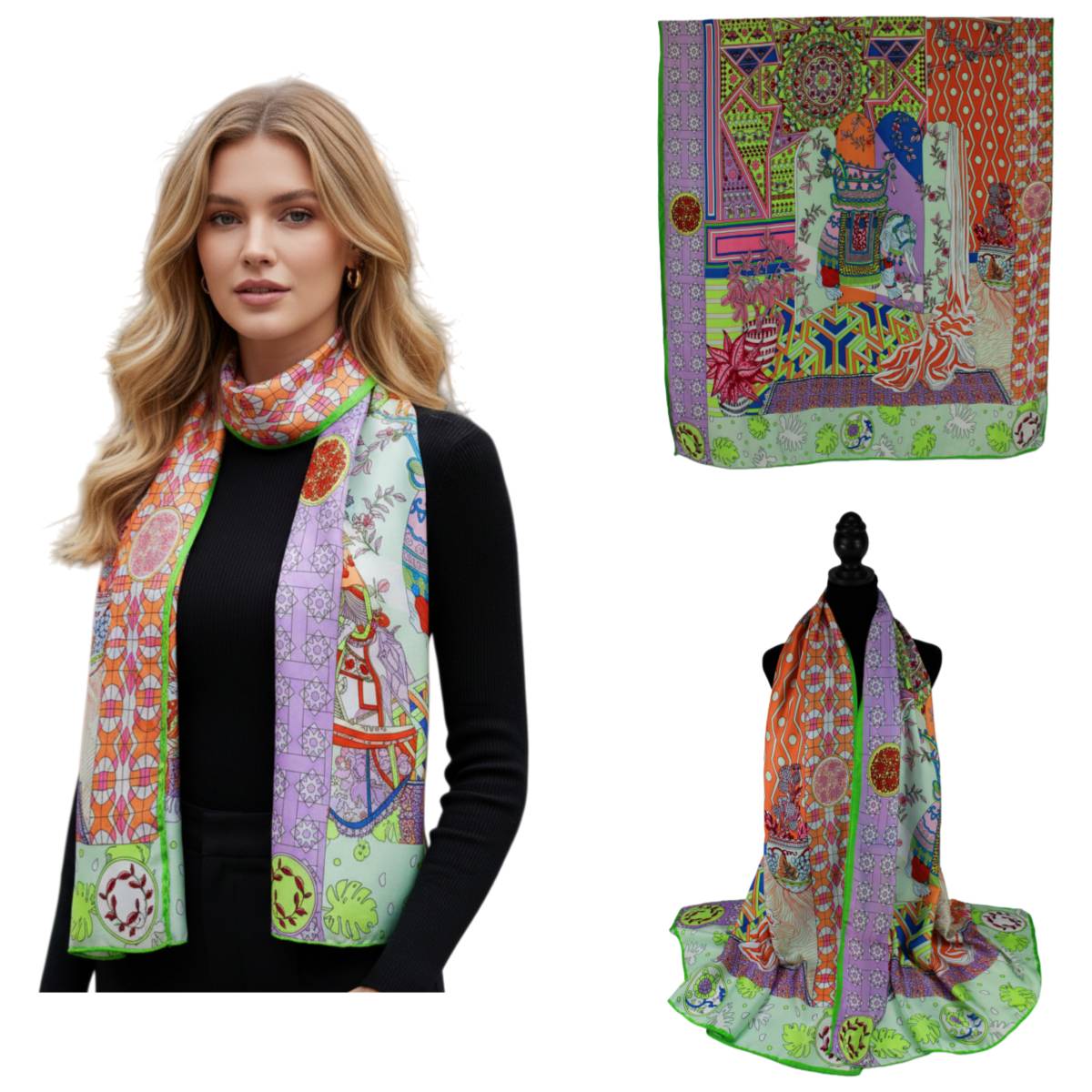 F11-89 - One Dozen Oblong Silky Satin Scarf Shawl