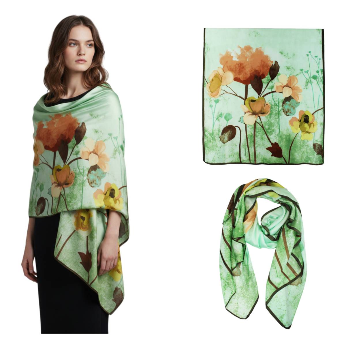 F11-90 - One Dozen Oblong Silky Satin Scarf Shawl