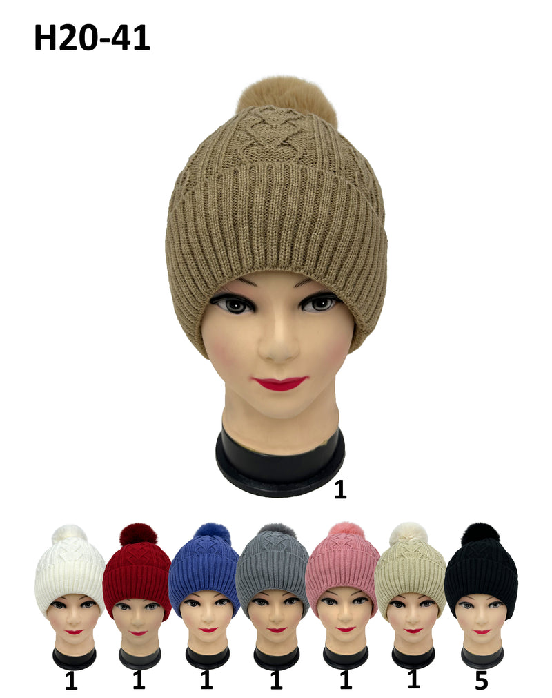 H20-41 - One Dozen Knit Hat with PomPom