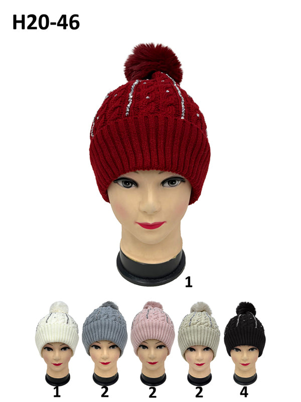 H20-46 - One Dozen Knit Hat with PomPom