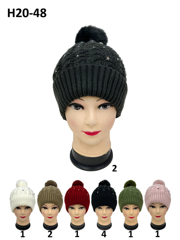 H20-48 - One Dozen Knit Hat with PomPom