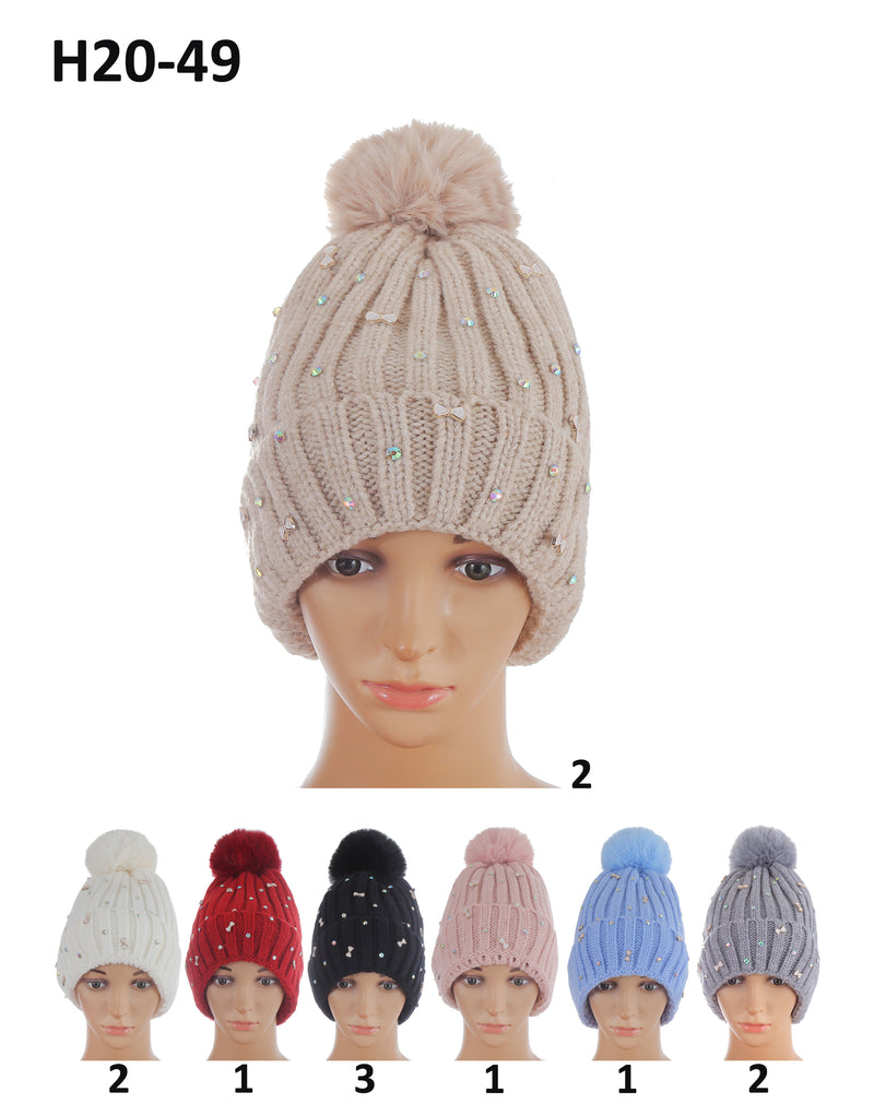 H20-49 - One Dozen Knit Hat with PomPom